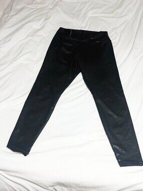 Women’s Black Faux Leather Leggings Size L High Rise Shiny Stretch Pants
